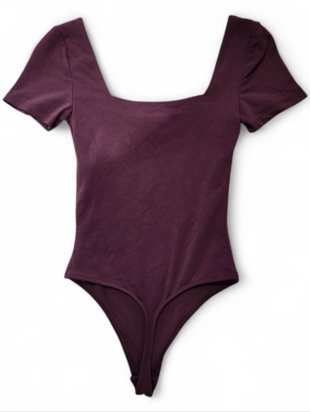 Aritzia Babton Burgundy Square Neck Shortsleeve Contour Bodysuit Size XS - Picture 3 of 8